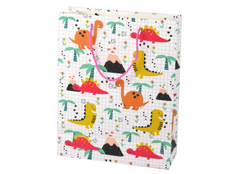 Colorful Checkered Gift Bag Dinosaurs 32 cm x 26 cm x 10 cm
