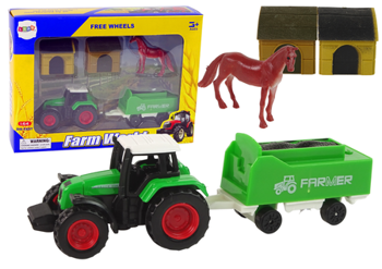 Farm Set Tractor Trailer Horse 1:64