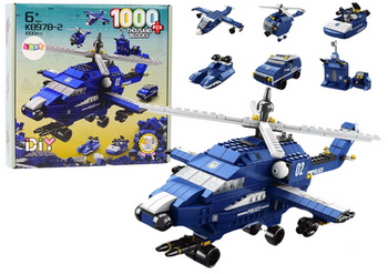 Helicopter Police Helicopter Construction Bricks 6in1 Blue 1000 pieces.