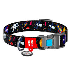 Nylon dog collar with QR code Waudog "NASA" size XL