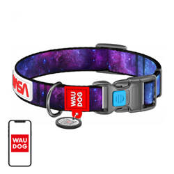 Nylon dog collar with QR code Waudog "NASA21", size L