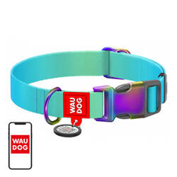 Nylon dog collar with QR code Waudog gradient, blue, size XL