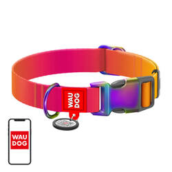 Nylon dog collar with QR code Waudog gradient, orange, size M