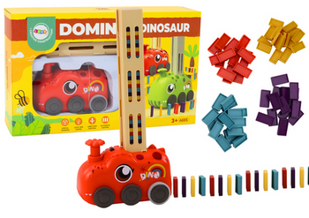 Red Dinosaur Battery Operated Car Arranging Colorful Dominoes 4 Colors of Blocks