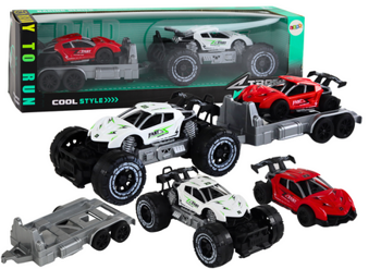 Set: White Off-Road Car, Red Sports Car, Tow Truck