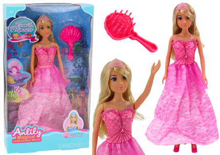 Anlily Mermaid Princess Doll Pink Dress Brush