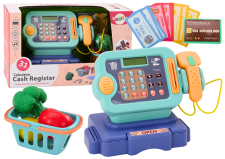 Cash register Learning to count coins Shopping cart Lights Sounds Blue