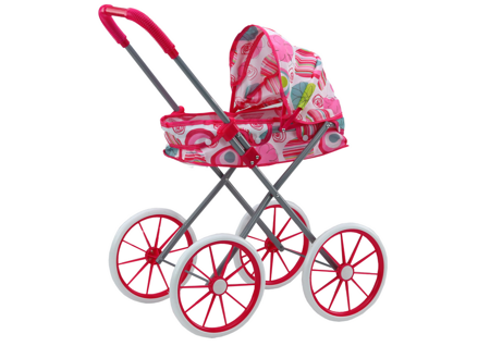 Doll Stroller Large Wheels Foldable Pink Patterns