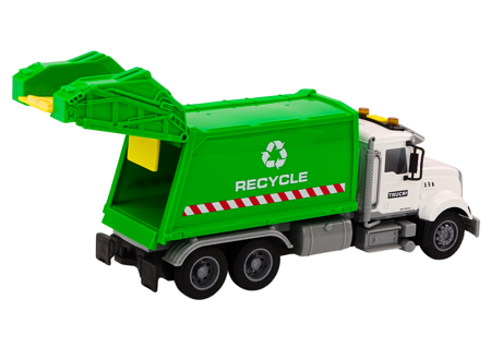 Garbage truck Garbage bins Lights Sounds Drive White and green