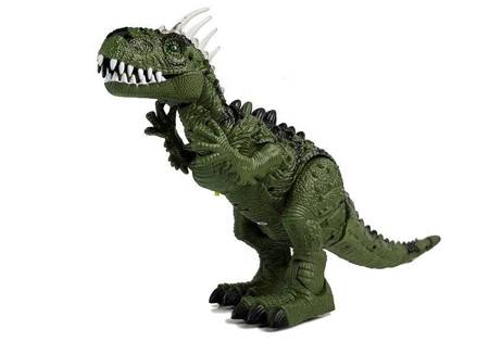 Green Dinosaur on Batteries Moves with the Sound Projector