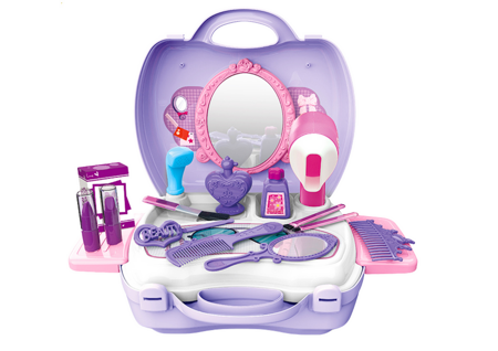 Hairdressing Beauty Set In Suitcase Dryer Mirror Purple