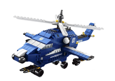 Helicopter Police Helicopter Construction Bricks 6in1 Blue 1000 pieces.