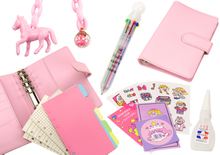 Notebook With Accessories Line Checkered Accessories Leather Pink