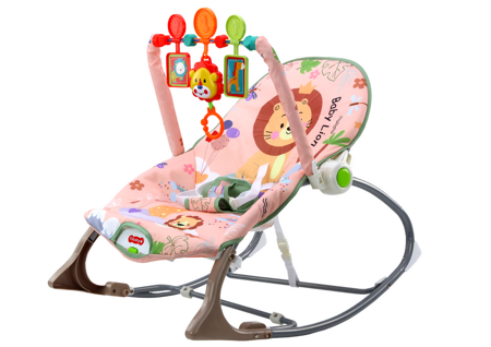 Rocking Chair Bouncer For Baby Vibration Sound Rocking Rocker Pink Lion