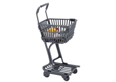 Set Doll In Supermarket Shelves Shopping Cart Food Products