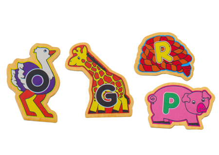 Set of Wooden Magnets Letters Pictures Animals Objects 26 Pieces