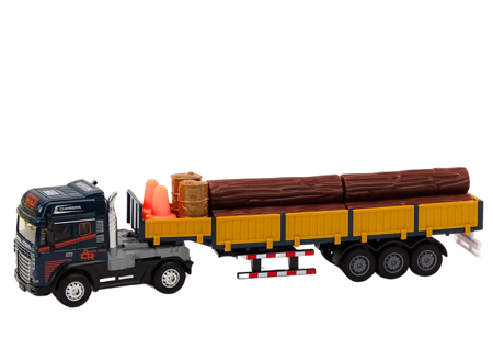 Wood Truck Blue Truck Trailer 1:24 Wood Logs Sounds Lights