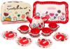 Tea and coffee set in a box, plates, cups, red