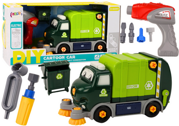 Cartoon-Müllwagen dreht beweglichen DIY-Grün