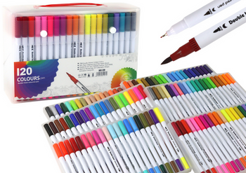 Set mit 120 farbigen Markierungsstiften in einem Organizer
