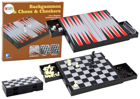 3-in-1-Spielset, Magnettafel, Schach, Dame, Backgammon