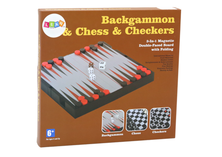 3-in-1-Spielset, Magnettafel, Schach, Dame, Backgammon