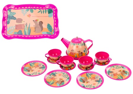 Kaffee-Tee-Set Tassen Wasserkocher Tablett Pink Cafe 15-tlg.