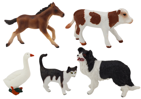 Ländliche Tiere Figuren-Set 5-teilig Pferd Kuh Katze Gans Hund