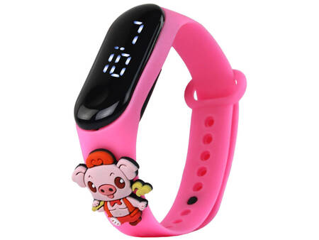 Rosafarbene Piggy-Touchscreen-Uhr mit verstellbarem Band