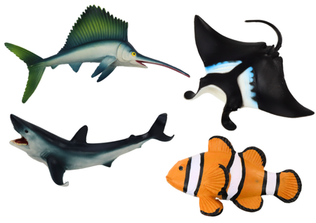 Set Meerestierfiguren Hai, Delfin, Rochen, 5-tlg