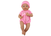 Babypuppe in rosa Kleidung, Mütze, Schnuller und Decke