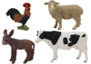 Figuren-Set, ländliche Tiere, Bauernhof, 4-teilig, Kuh, Hahn, Esel, Schaf