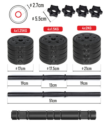 HANTLE Regulowane z funkcją sztangi 20 kg  2 x 10 KG