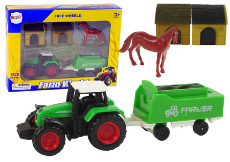 Zestaw Farma Traktor Przyczepa Koń Stajnia 1:64